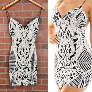 Black and White Sequin Party Dress | XS